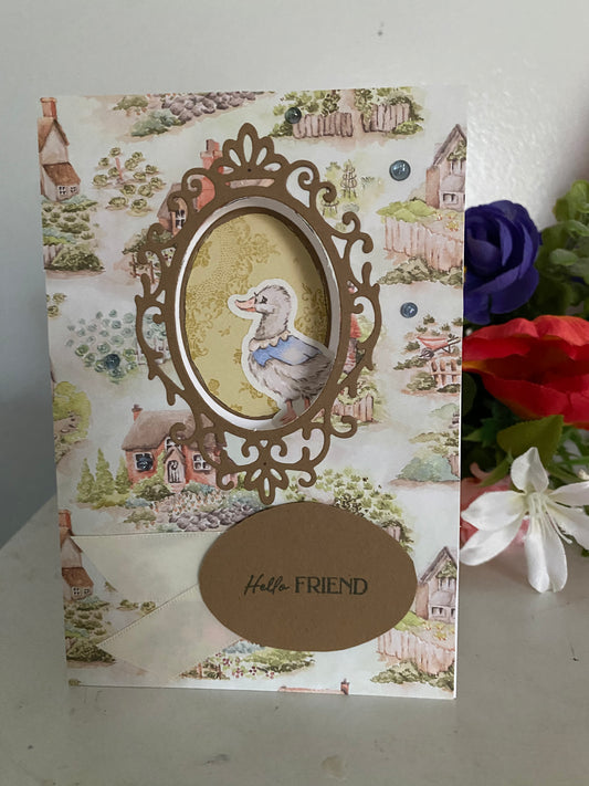 Hello Friend Patterned Card | 5.5 x 7 | Peek-a-boo Inside