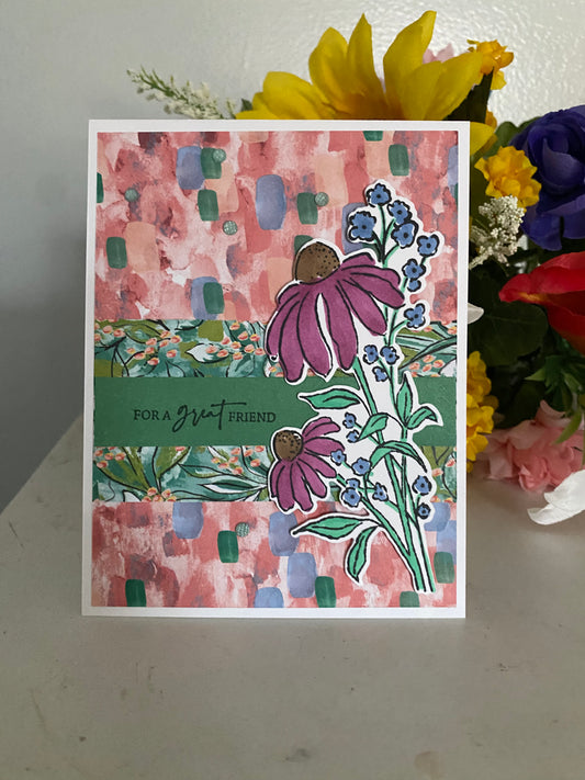 For a Great Friend Pink Floral Card | 4 x 6 | Blank Inside
