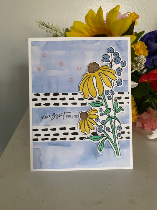 For a Great Friend Blue Floral Card | 4 x 6 | Blank Inside