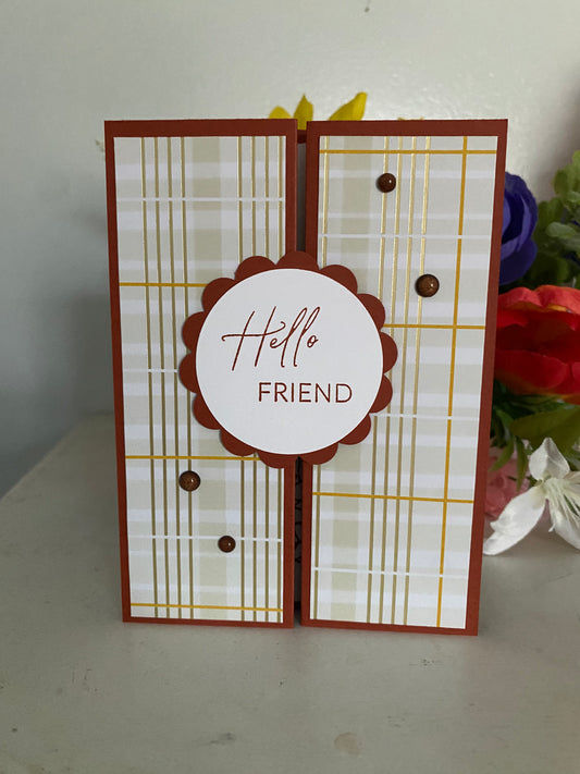 Hello Friend Warm Accordion Fold Card | 4 x 6 | Blank Inside