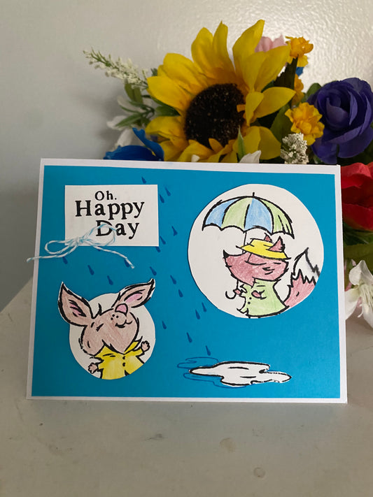Oh Happy Day Rainy Animal Card | 4 x 6 | Blank Inside